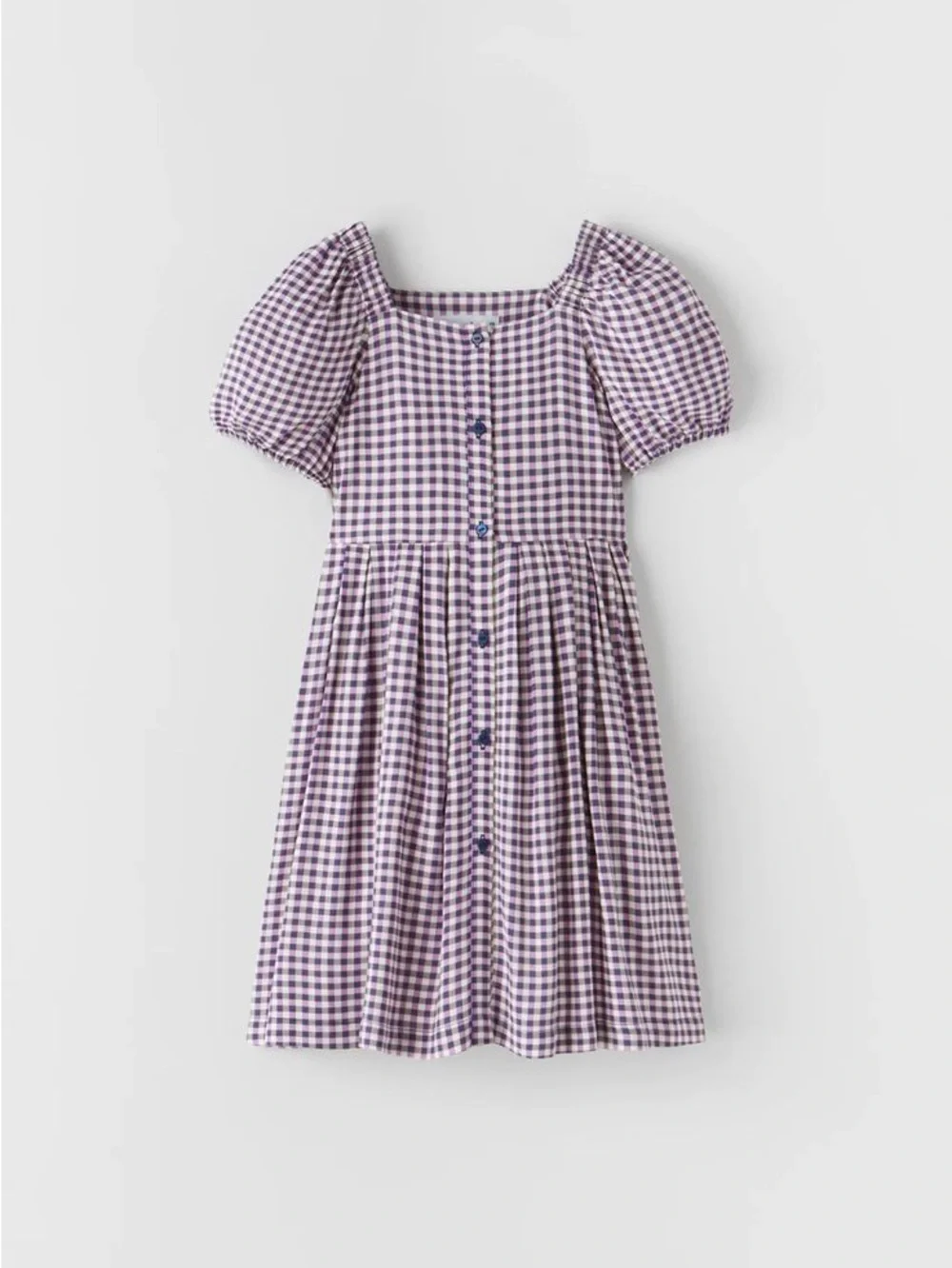 Zara Lilac Gingham Puff-Sleeve Kids Dress
